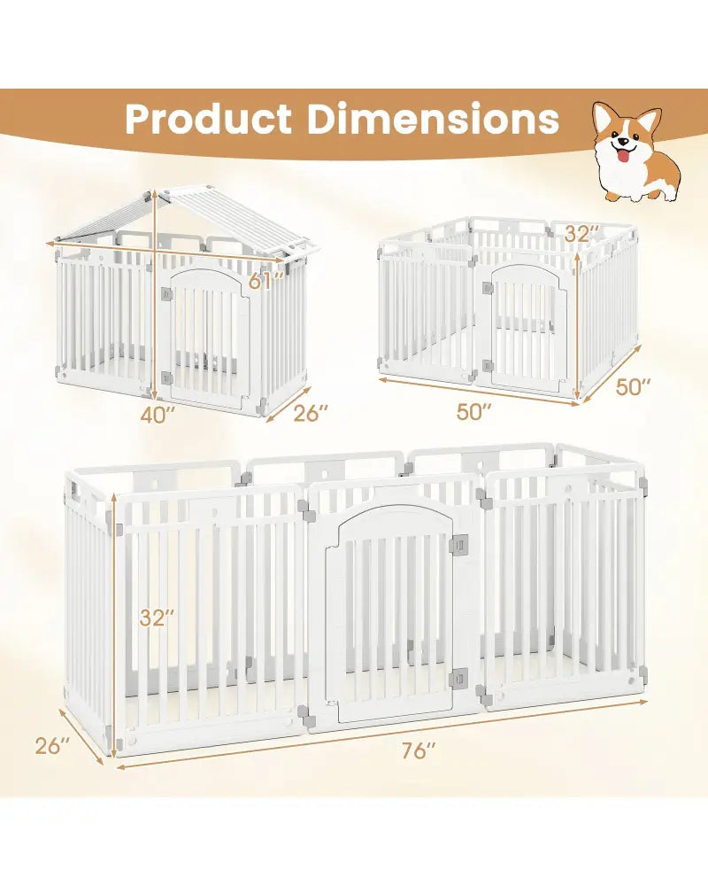 8-Panel Tall Plastic Dog Fence Indoor Outdoor Puppy Pen with Locking Door-White - White - Pet Gate