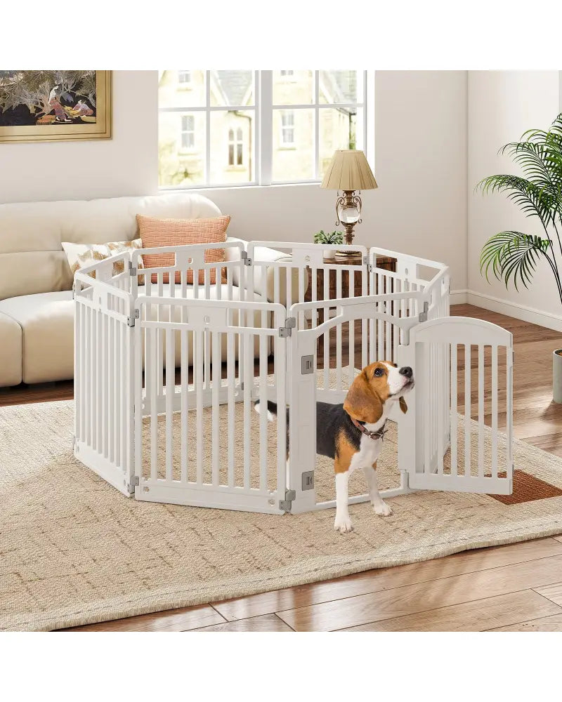 8-Panel Tall Plastic Dog Fence Indoor Outdoor Puppy Pen with Locking Door-White - White - Pet Gate
