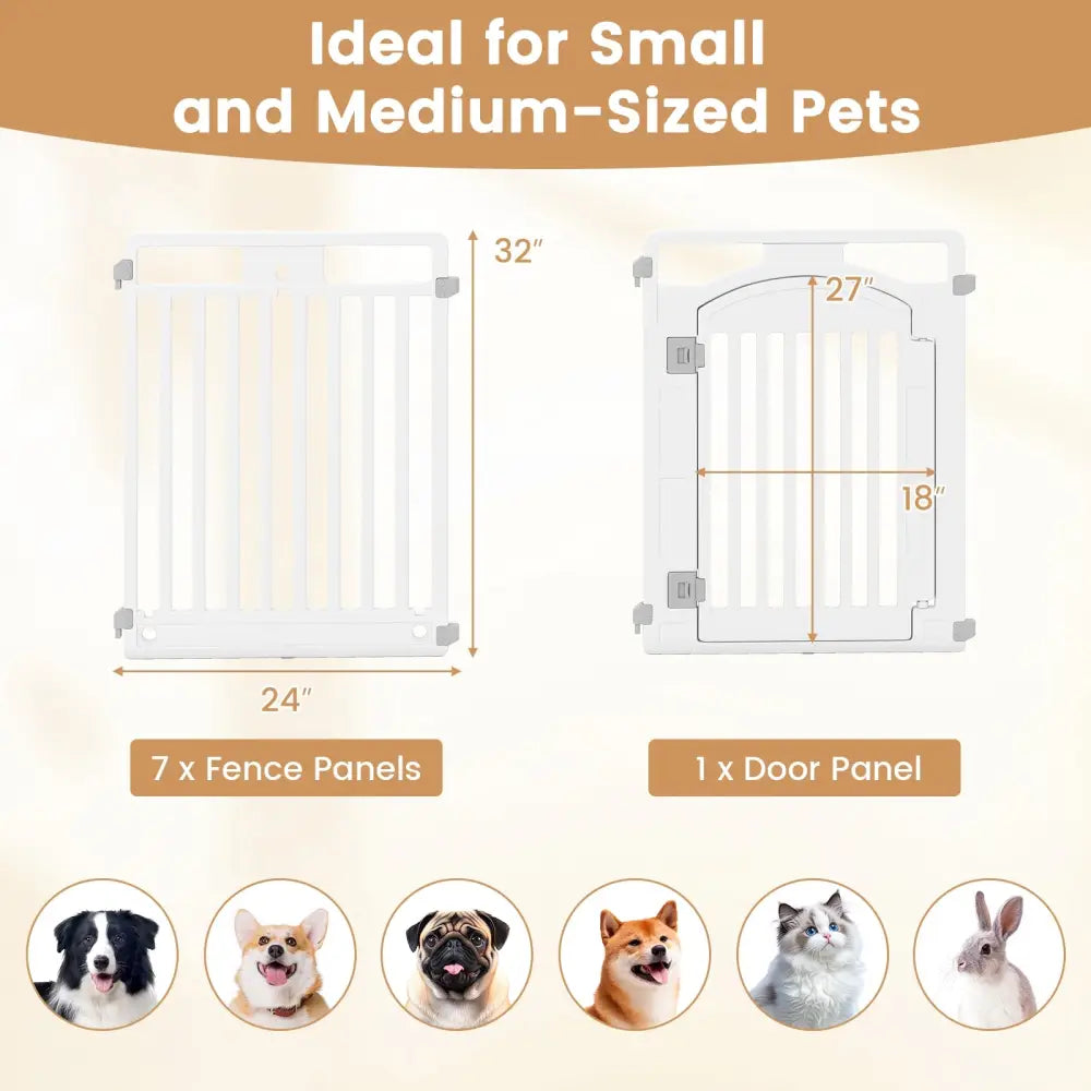 8-Panel Tall Plastic Dog Fence Indoor Outdoor Puppy Pen with Locking Door-White - White - Pet Gate