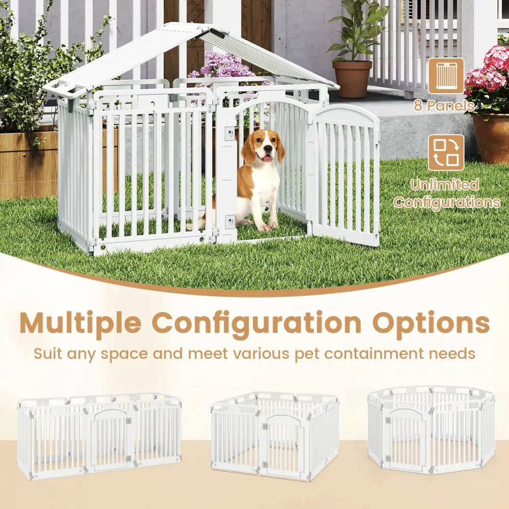 8-Panel Tall Plastic Dog Fence Indoor Outdoor Puppy Pen with Locking Door-White - White - Pet Gate