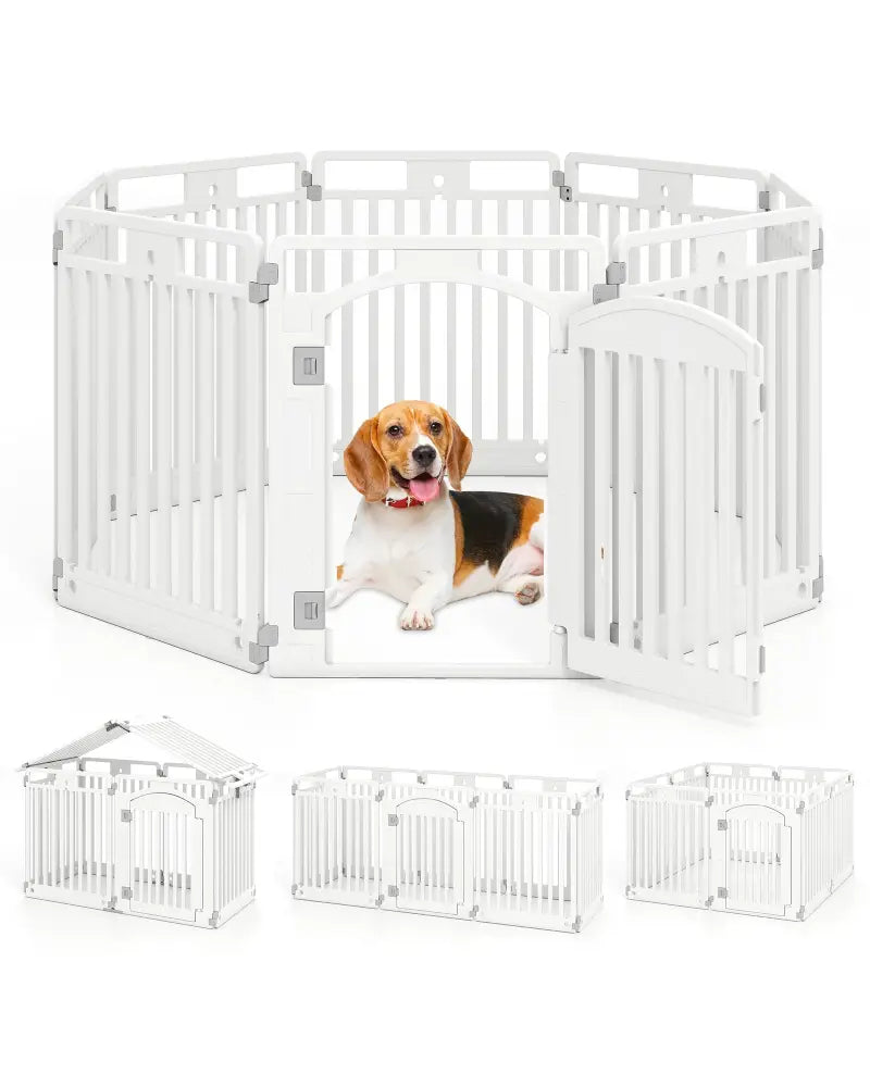 8-Panel Tall Plastic Dog Fence Indoor Outdoor Puppy Pen with Locking Door-White - White - Pet Gate