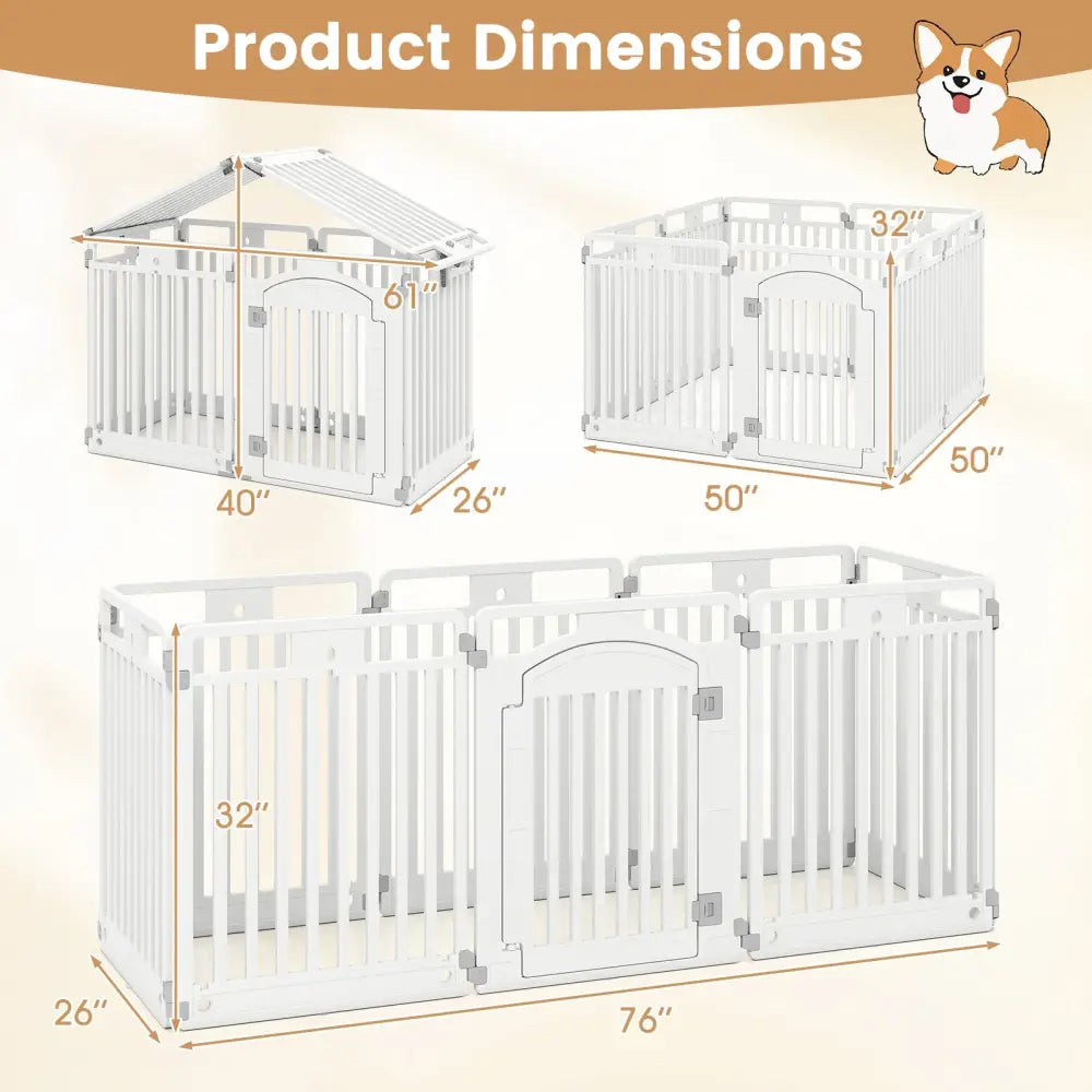 8-Panel Tall Plastic Dog Fence Indoor Outdoor Puppy Pen with Locking Door-White - White - Pet Gate