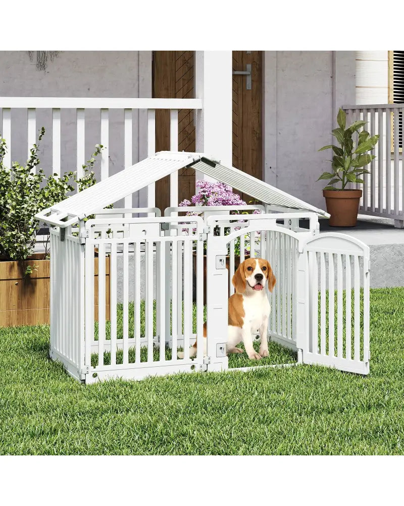 8-Panel Tall Plastic Dog Fence Indoor Outdoor Puppy Pen with Locking Door-White - White - Pet Gate