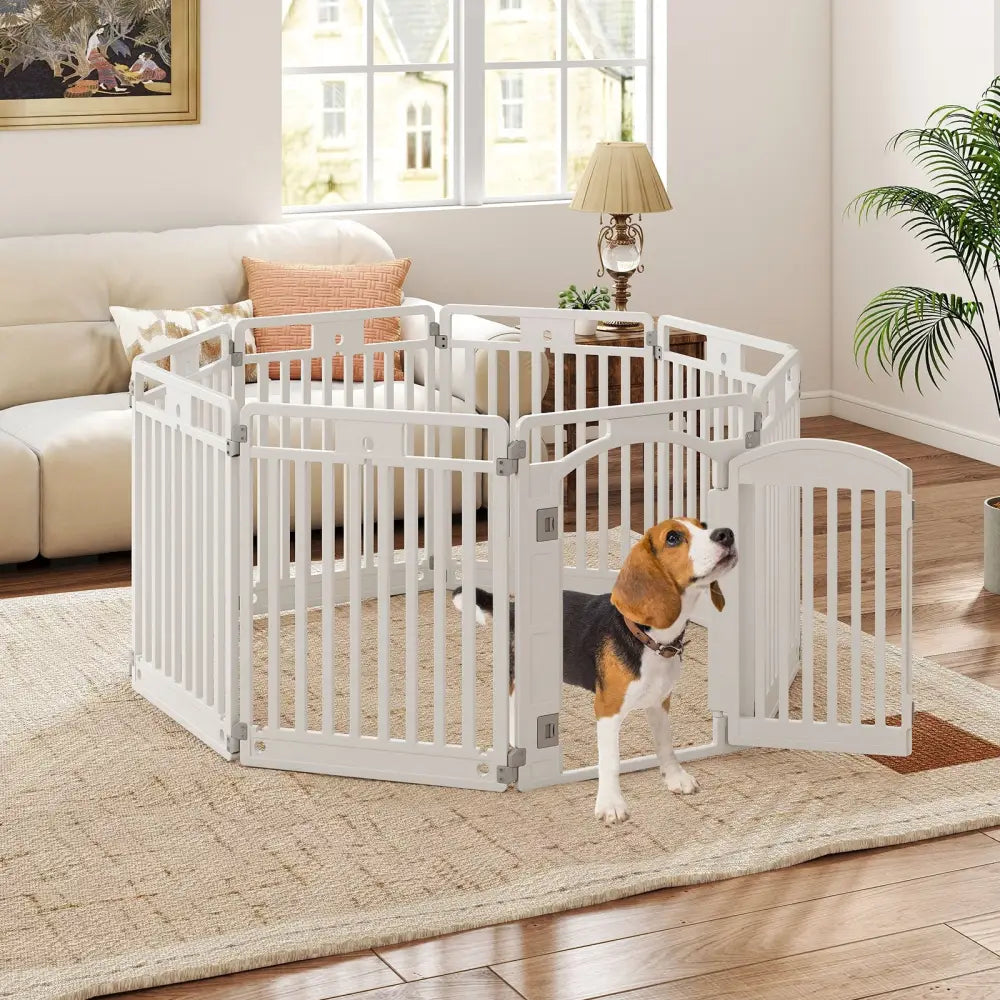 8-Panel Tall Plastic Dog Fence Indoor Outdoor Puppy Pen with Locking Door-White - White - Pet Gate
