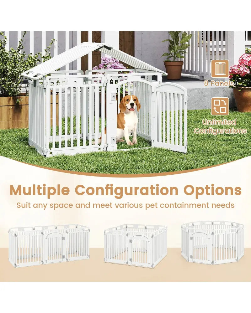 8-Panel Tall Plastic Dog Fence Indoor Outdoor Puppy Pen with Locking Door-White - White - Pet Gate