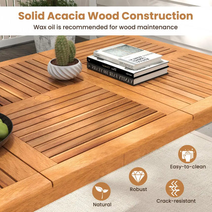 8-Person Outdoor Acacia Wood Dining Rectangular Bistro Table with Umbrella Hole - Natural - Patio Dining Tables