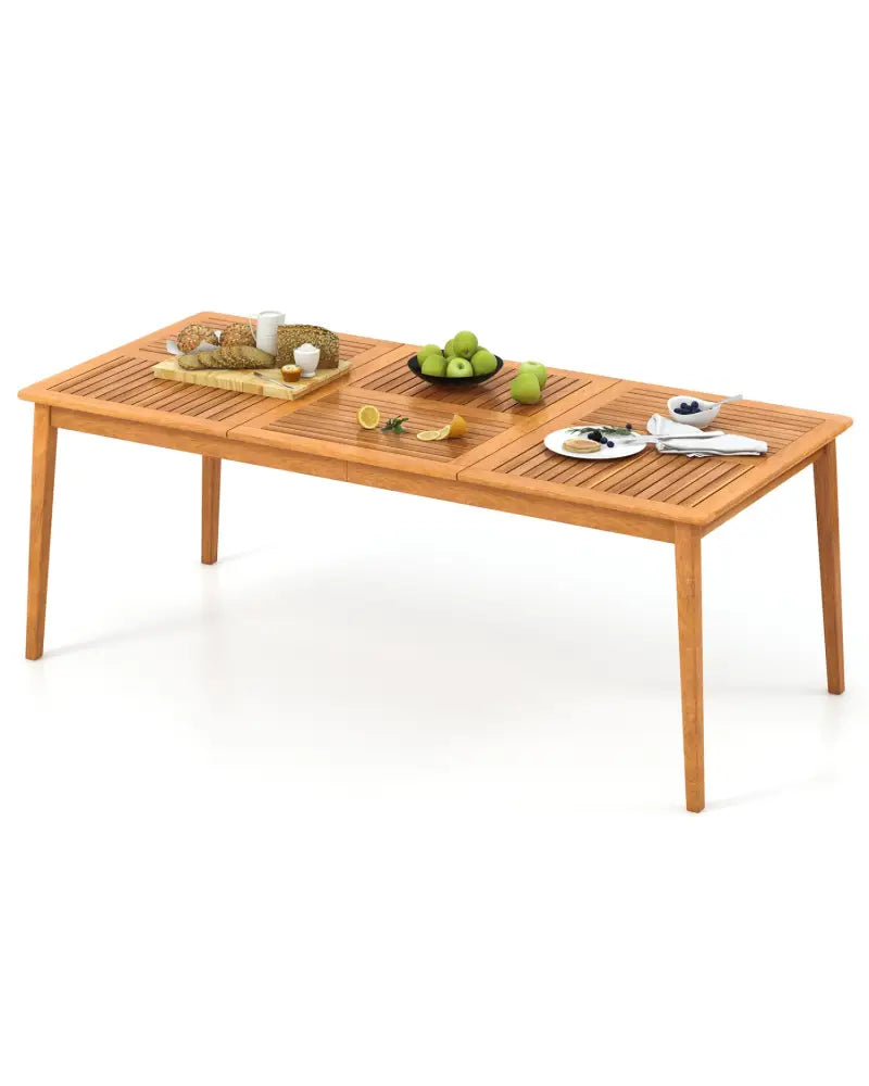 8-Person Outdoor Acacia Wood Dining Rectangular Bistro Table with Umbrella Hole - Natural - Patio Dining Tables