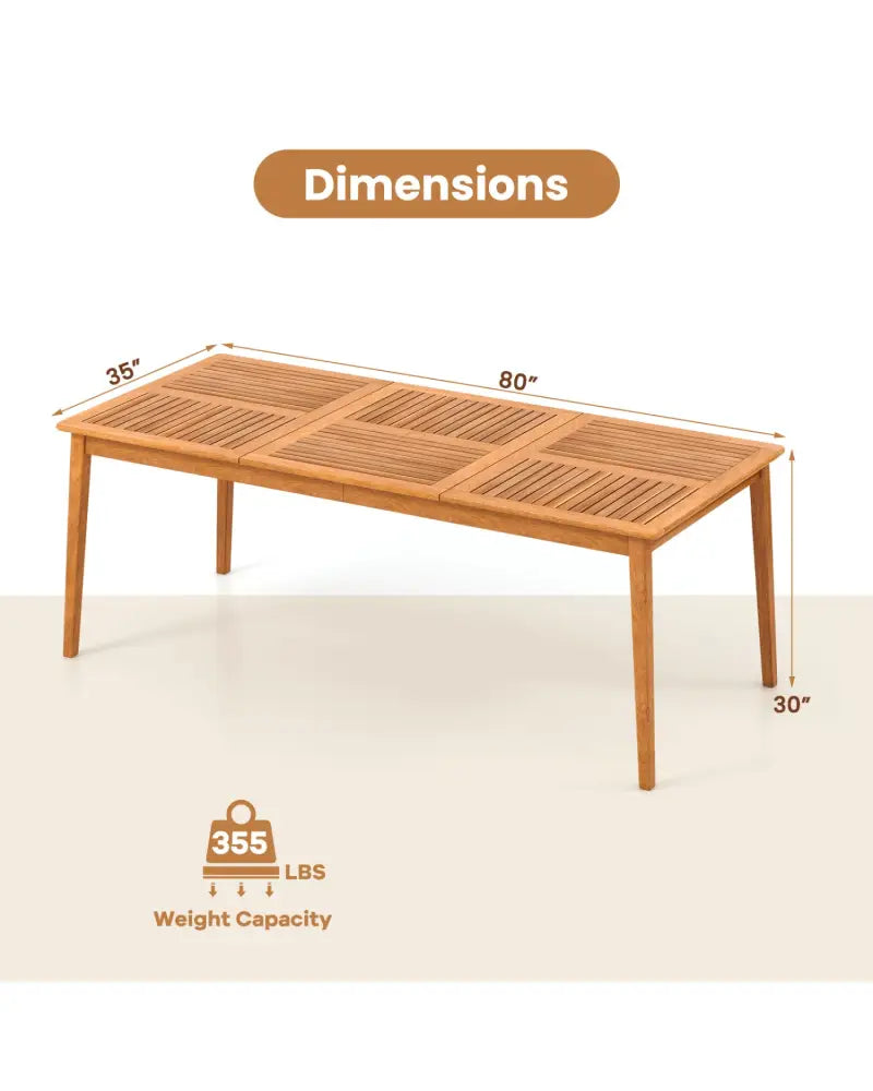 8-Person Outdoor Acacia Wood Dining Rectangular Bistro Table with Umbrella Hole - Natural - Patio Dining Tables