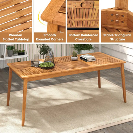8-Person Outdoor Acacia Wood Dining Rectangular Bistro Table with Umbrella Hole - Natural - Patio Dining Tables