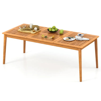 8-Person Outdoor Acacia Wood Dining Rectangular Bistro Table with Umbrella Hole - Natural - Patio Dining Tables