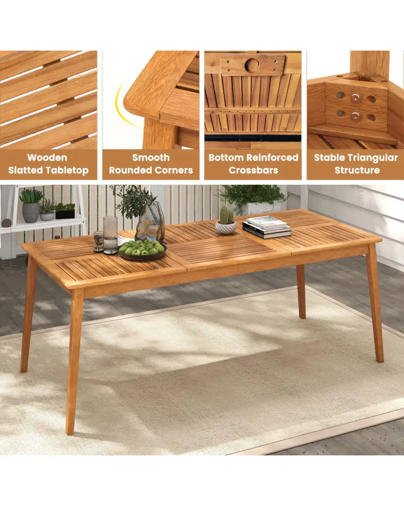 8-Person Outdoor Acacia Wood Dining Rectangular Bistro Table with Umbrella Hole - Natural - Patio Dining Tables