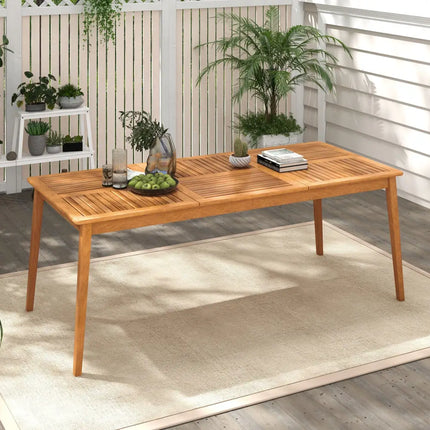 8-Person Outdoor Acacia Wood Dining Rectangular Bistro Table with Umbrella Hole - Natural - Patio Dining Tables