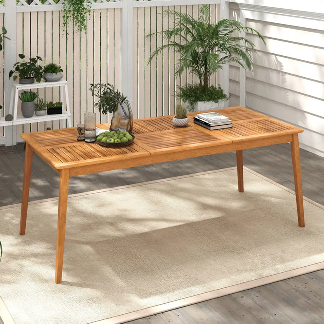 8-Person Outdoor Acacia Wood Dining Rectangular Bistro Table with Umbrella Hole - Natural - Patio Dining Tables