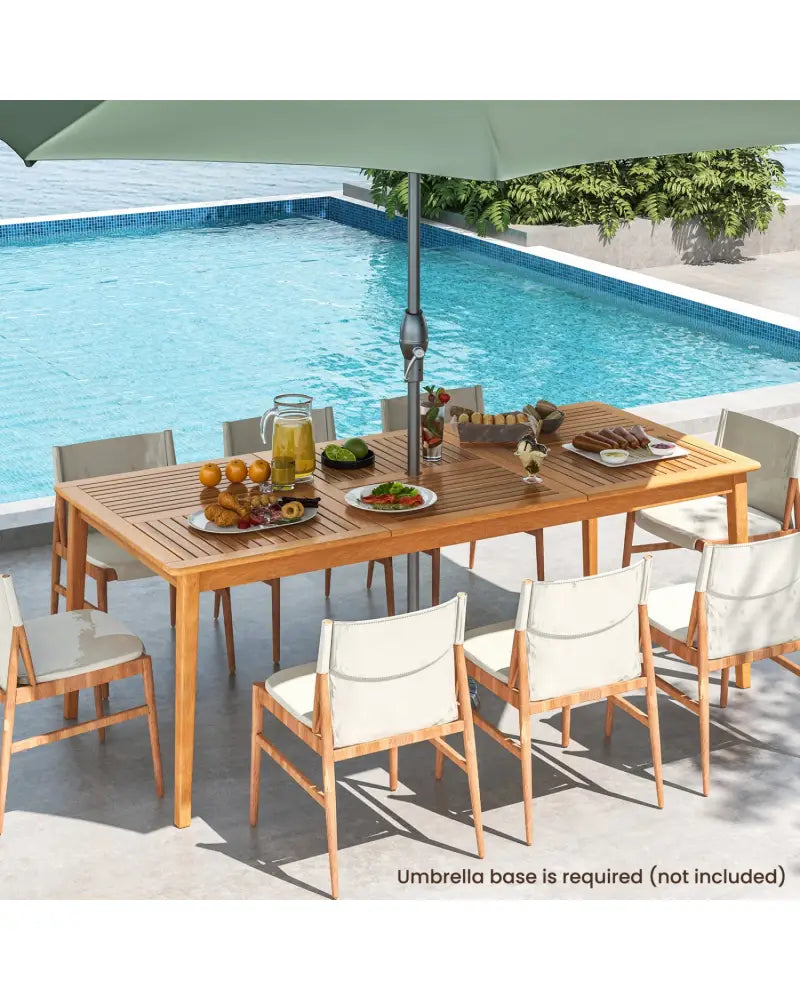 8-Person Outdoor Acacia Wood Dining Rectangular Bistro Table with Umbrella Hole - Natural - Patio Dining Tables