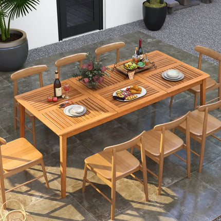 8-Person Outdoor Acacia Wood Dining Rectangular Bistro Table with Umbrella Hole - Natural - Patio Dining Tables
