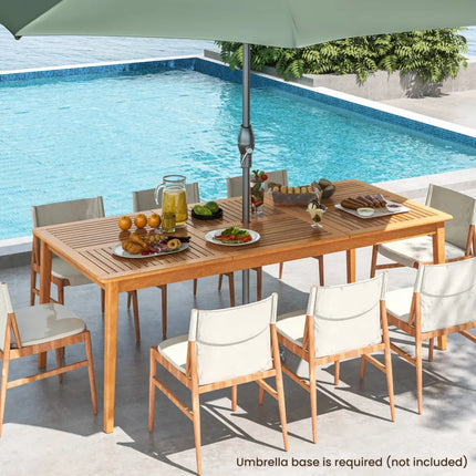 8-Person Outdoor Acacia Wood Dining Rectangular Bistro Table with Umbrella Hole - Natural - Patio Dining Tables