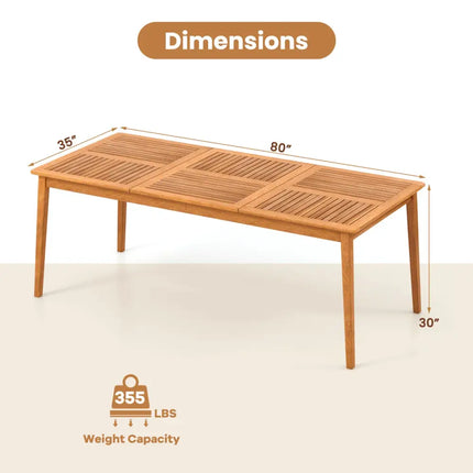 8-Person Outdoor Acacia Wood Dining Rectangular Bistro Table with Umbrella Hole - Natural - Patio Dining Tables