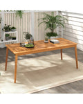 8-Person Outdoor Acacia Wood Dining Rectangular Bistro Table with Umbrella Hole - Natural - Patio Dining Tables