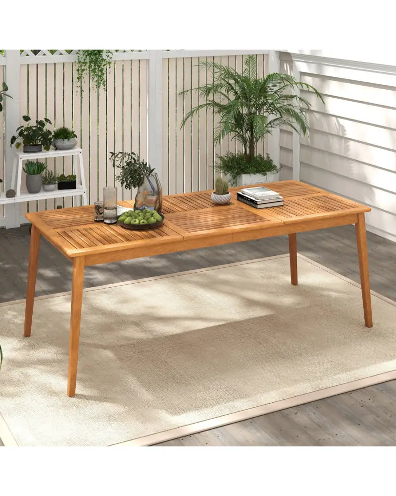 8-Person Outdoor Acacia Wood Dining Rectangular Bistro Table with Umbrella Hole - Natural - Patio Dining Tables