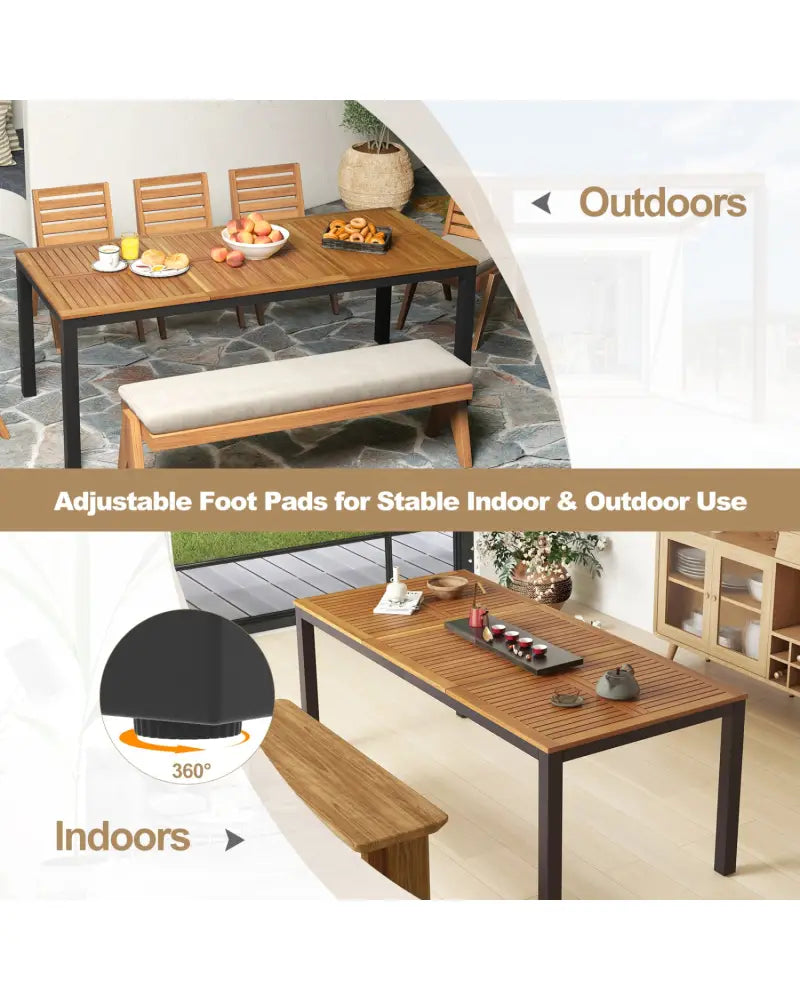8-Person Outdoor Dining Table 79 Inch Acacia Wood Patio Table with Umbrella Hole - Natural - Patio Dining Tables