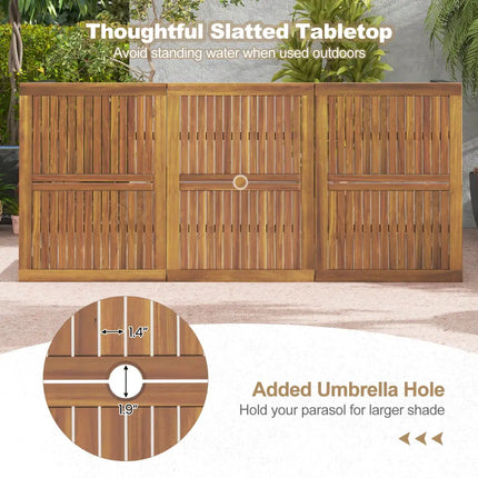 8-Person Outdoor Dining Table 79 Inch Acacia Wood Patio Table with Umbrella Hole - Natural - Patio Dining Tables