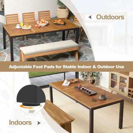 8-Person Outdoor Dining Table 79 Inch Acacia Wood Patio Table with Umbrella Hole - Natural - Patio Dining Tables