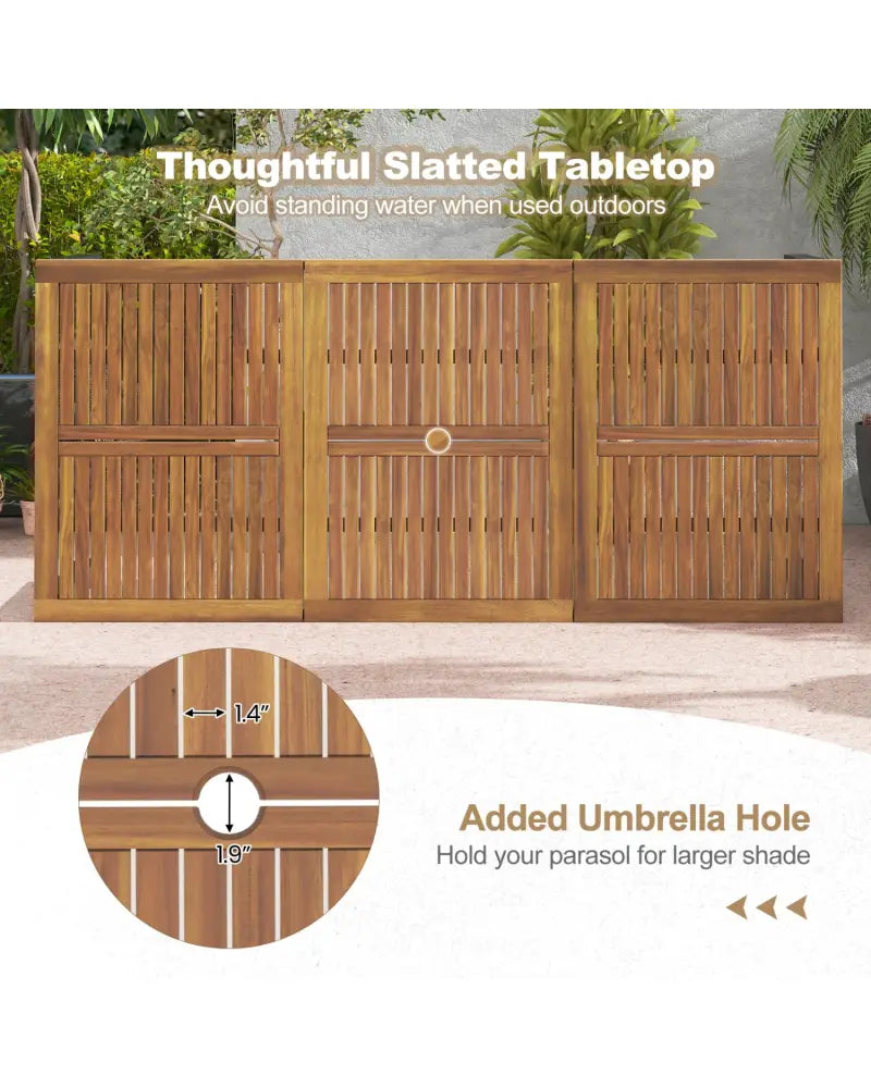 8-Person Outdoor Dining Table 79 Inch Acacia Wood Patio Table with Umbrella Hole - Natural - Patio Dining Tables