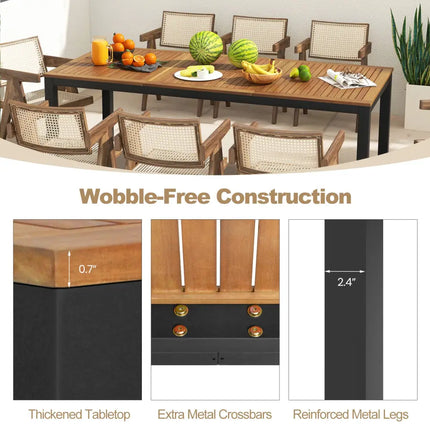 8-Person Outdoor Dining Table 79 Inch Acacia Wood Patio Table with Umbrella Hole - Natural - Patio Dining Tables
