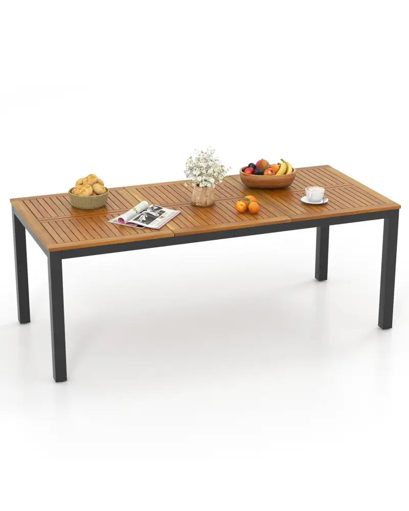 8-Person Outdoor Dining Table 79 Inch Acacia Wood Patio Table with Umbrella Hole - Natural - Patio Dining Tables