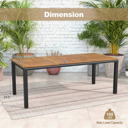 8-Person Outdoor Dining Table 79 Inch Acacia Wood Patio Table with Umbrella Hole - Natural - Patio Dining Tables