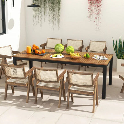 8-Person Outdoor Dining Table 79 Inch Acacia Wood Patio Table with Umbrella Hole - Natural - Patio Dining Tables