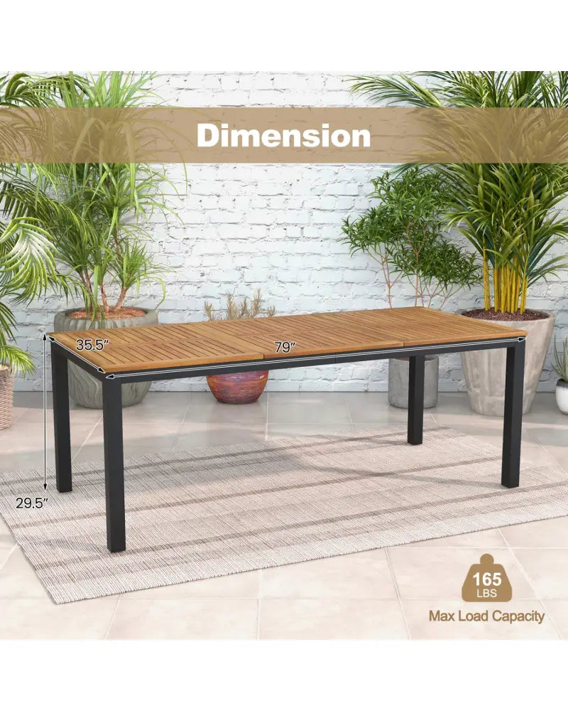 8-Person Outdoor Dining Table 79 Inch Acacia Wood Patio Table with Umbrella Hole - Natural - Patio Dining Tables