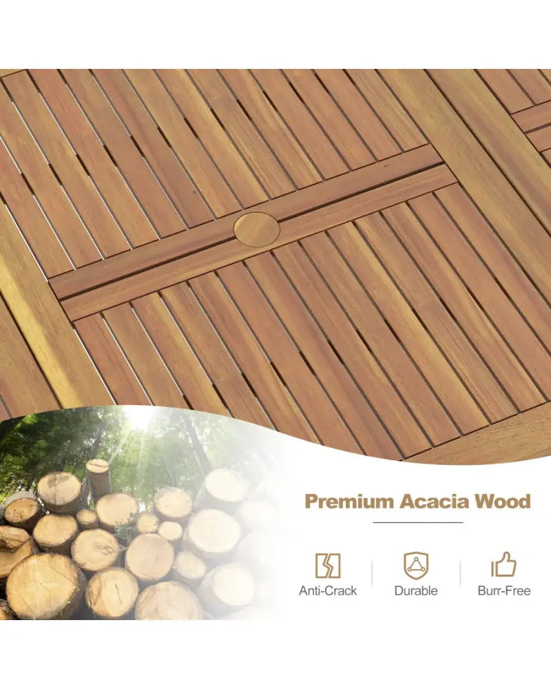 8-Person Outdoor Dining Table 79 Inch Acacia Wood Patio Table with Umbrella Hole - Natural - Patio Dining Tables