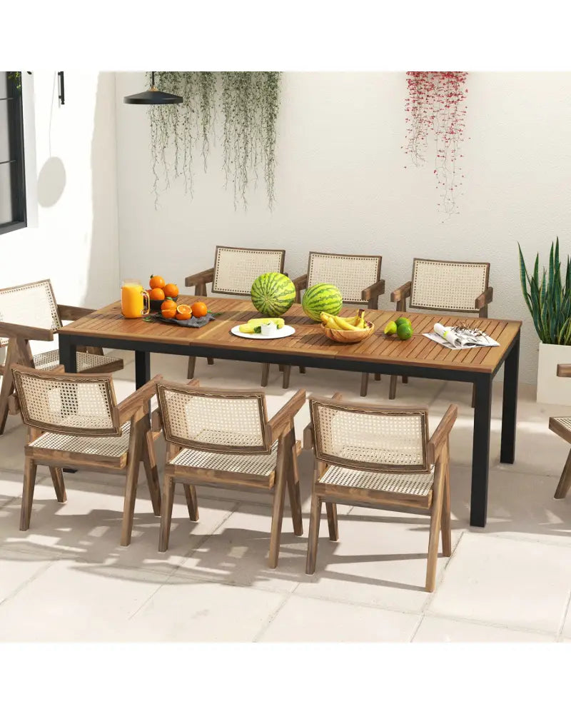 8-Person Outdoor Dining Table 79 Inch Acacia Wood Patio Table with Umbrella Hole - Natural - Patio Dining Tables