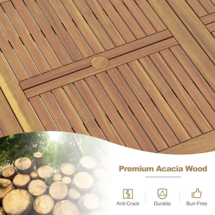 8-Person Outdoor Dining Table 79 Inch Acacia Wood Patio Table with Umbrella Hole - Natural - Patio Dining Tables