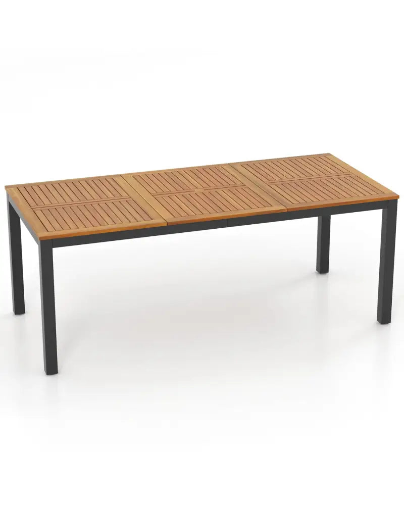 8-Person Outdoor Dining Table 79 Inch Acacia Wood Patio Table with Umbrella Hole - Natural - Patio Dining Tables