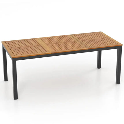 8-Person Outdoor Dining Table 79 Inch Acacia Wood Patio Table with Umbrella Hole - Natural - Patio Dining Tables