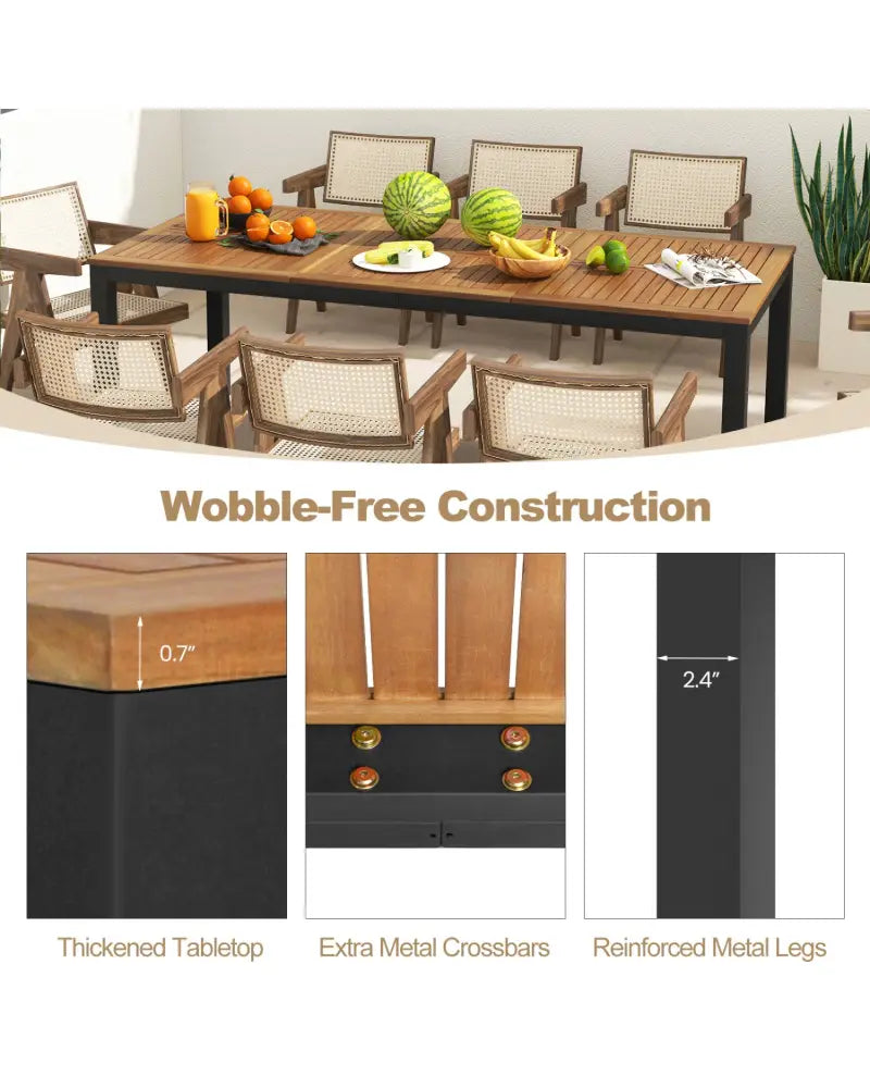 8-Person Outdoor Dining Table 79 Inch Acacia Wood Patio Table with Umbrella Hole - Natural - Patio Dining Tables