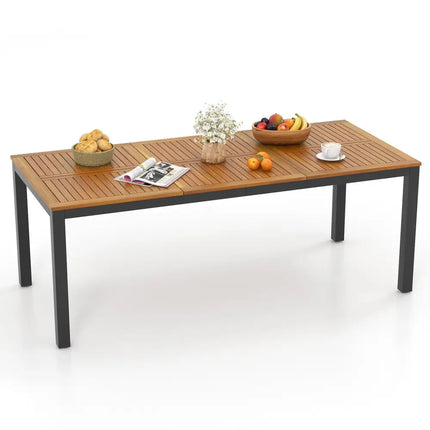 8-Person Outdoor Dining Table 79 Inch Acacia Wood Patio Table with Umbrella Hole - Natural - Patio Dining Tables
