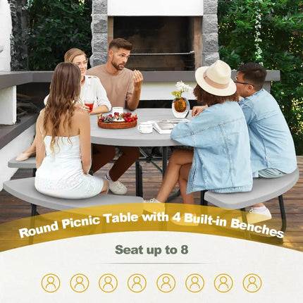 8-Person Outdoor Picnic Table and Bench Set with Umbrella Hole-Gray - Gray - Picnic Tables