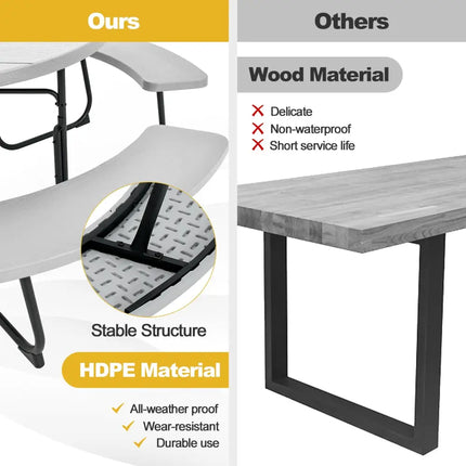 8-Person Outdoor Picnic Table and Bench Set with Umbrella Hole-Gray - Gray - Picnic Tables