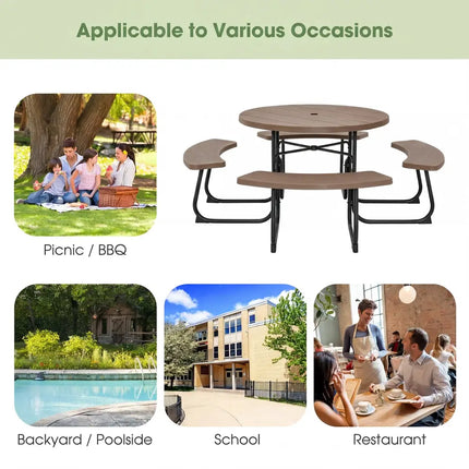 8-Person Outdoor Picnic Table and Bench Set with Umbrella Hole-Rustic Brown - Rustic Brown - Picnic Tables