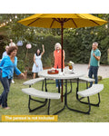 8-Person Outdoor Picnic Table and Bench Set with Umbrella Hole-White - White - Picnic Tables