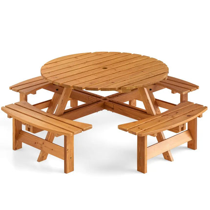 8-Person Round Picnic Table Set Circular Patio Dining Camping Table with Benches-Yellow - Yellow - Patio Dining Sets