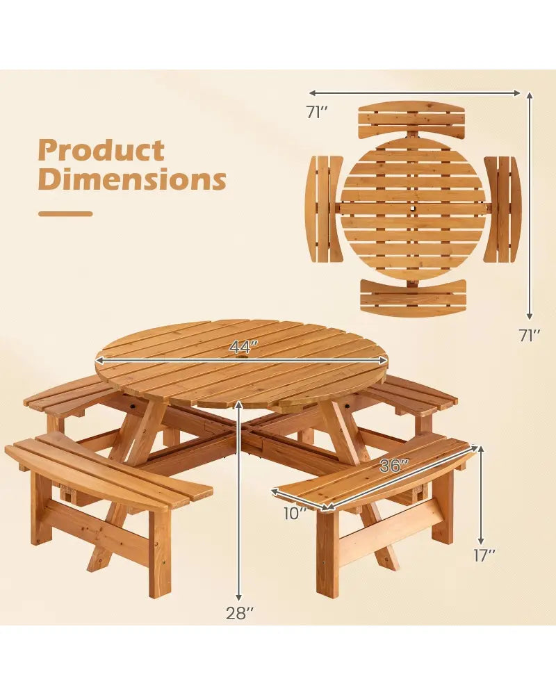 8-Person Round Picnic Table Set Circular Patio Dining Camping Table with Benches-Yellow - Yellow - Patio Dining Sets