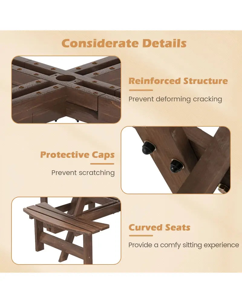 8-Person Round Picnic Table Set Circular Patio Dining Camping Table with Benches-Brown - Brown - Patio Dining Sets