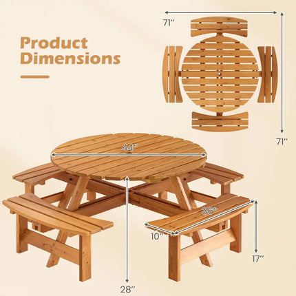 8-Person Round Picnic Table Set Circular Patio Dining Camping Table with Benches-Yellow - Yellow - Patio Dining Sets