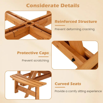 8-Person Round Picnic Table Set Circular Patio Dining Camping Table with Benches-Yellow - Yellow - Patio Dining Sets