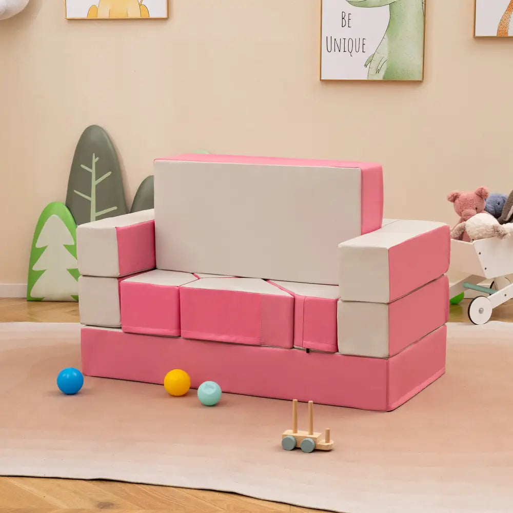 8-Piece 4-in-1 Kids Climb and Crawl Foam Playset-Pink - Pink - Kids Chairs & Seating