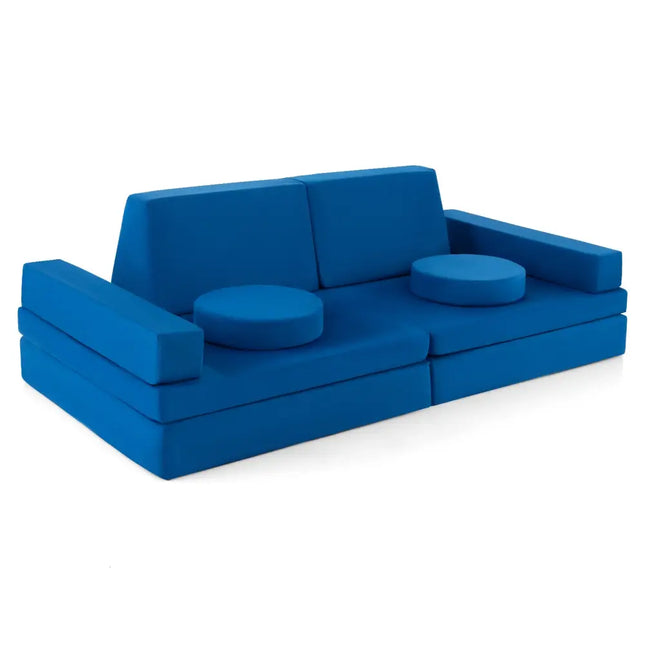 8-Piece Kids Play Couch Sofa with Portable Handle-Blue - Blue - Kids Chairs & Seating